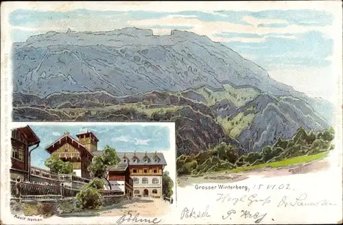 Künstler Litho Nöther, A., Ostrau Bad Schandau Sächsische Schweiz, Großer Winterberg