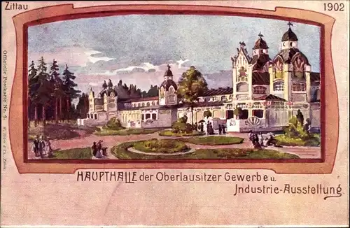 Passepartout Litho Zittau Sachsen, Haupthalle der Oberlausitzer Gewerbe u. Industrieausstellung 1902