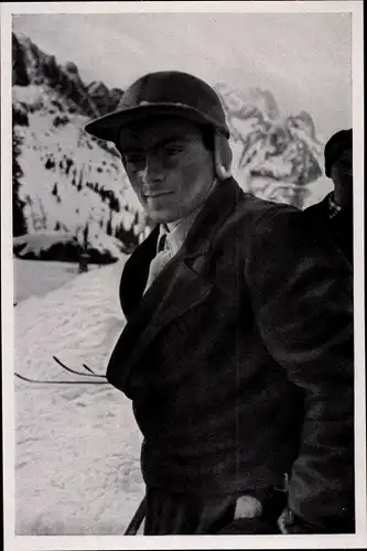 Sammelbild Olympia 1936, Deutscher Skifahrer Guzzi Lantschner, Portrait