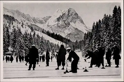 Sammelbild Olympia 1936, Winterspiele, Eisschießen auf dem Rießersee