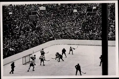 Sammelbild Olympia 1936, Eishockeyspiel USA Deutschland