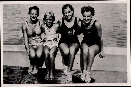 Sammelbild Olympia 1936, Schwimmerinnen Katherine Rawls, Mary Hoerger, Leonore Kight