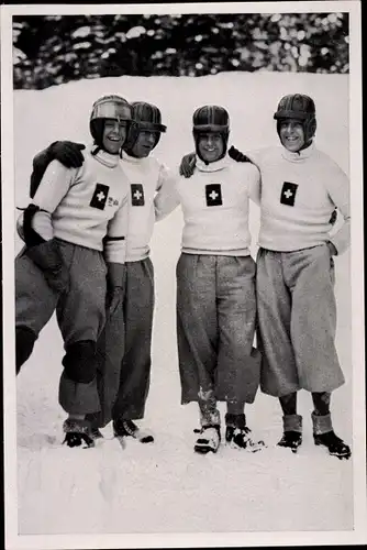 Sammelbild Olympia 1936, Reto Capadrutt mit Mannschaft des Schweizerbobs Schweiz I