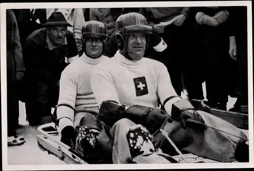 Sammelbild Olympia 1936, Zweierbob Schweiz II, Fritz Feierabend, Joseph Beerli