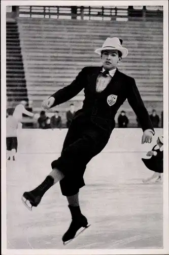 Sammelbild Olympia 1936, Eiskunstläufer Jack Edward Dunn beim Training
