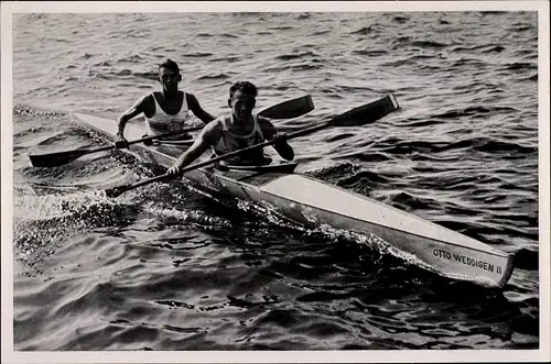 Sammelbild Olympia 1936, Deutsche Kanuten Tilker und Bondroit