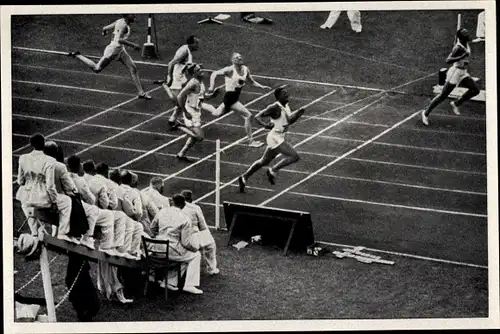 Sammelbild Olympia 1936, Läufer Jesse Owens, Metcalfe, Osendarp