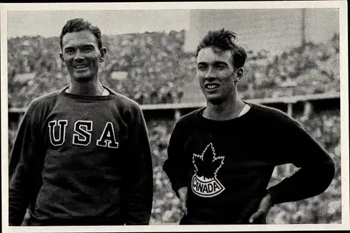 Sammelbild Olympia 1936, Hürdenläufer Glen Hardin und John Loaring