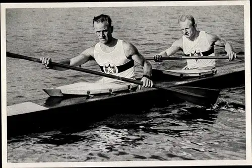 Sammelbild Olympia 1936, Deutsche Kanuten Ludwig Landen und Paul Wevers im Kajak Zweier