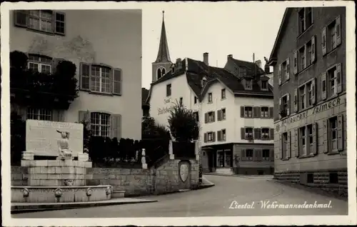 Ak Liestal Kanton Basel Land Schweiz, Wehrmannsdenkmal, Restaurant Salmeck