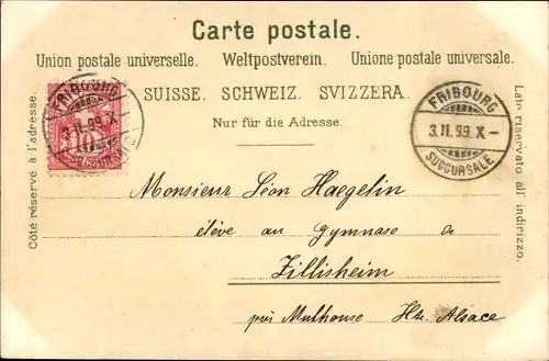 Litho Fribourg Freiburg Stadt Schweiz, Totalansicht, Kathedrale, Rathaus