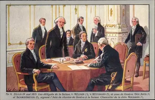 Künstler Ak Zürich Stadt Schweiz 1815, Les delegues de la Suisse, Centenaire de la Reunion