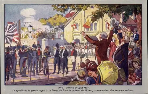 Künstler Ak Genève Genf, Porte de Rive, colonel de Girard, Centenaire de la Reunion