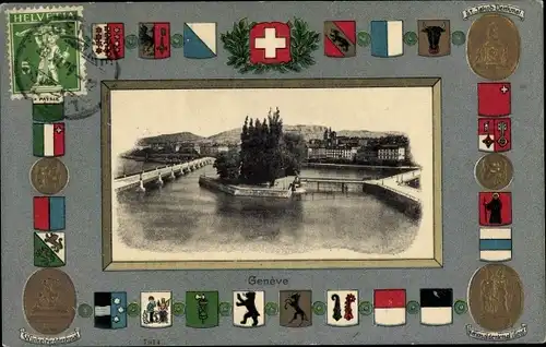 Präge Wappen Ak Genève Genf Stadt, Teilansicht der Stadt