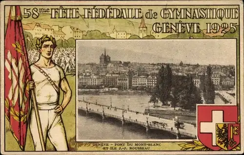 Passepartout Wappen Ak Genève Genf Stadt, 58me Fete Federale de Gymnastique 1925