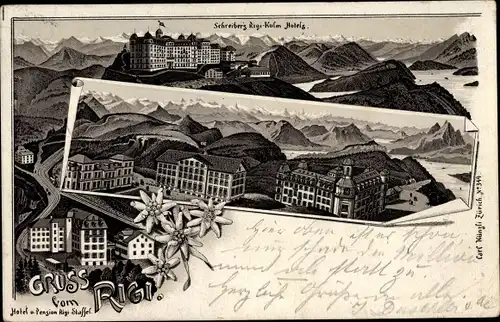 Litho Rigi Kulm Kanton Schwyz, Schreibers Rigi Kulm Hotels, Edelweiß, Rigi Staffel