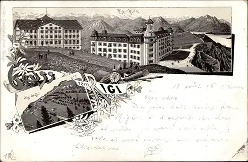 Litho Rigi Kulm Kanton Schwyz, Rigi Kulm, Hotels, Rigi Staffel