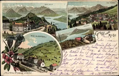 Litho Weggis Kt Luzern Schweiz, Rigi Känzeli, Rigi Kaltbad, Rigi Kulm, Rigi Klösterli