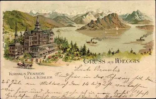 Litho Weggis Kanton Luzern, Kurhaus Pension Villa Köhler