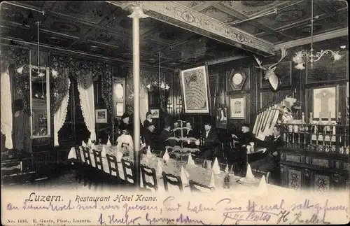 Ak Luzern Stadt Schweiz, Restaurant Hotel Krone, Innenansicht