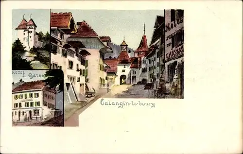 Künstler Ak Calangin le Bourg Kanton Neuenburg, Hotel du Chateau