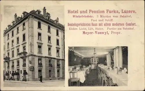 Ak Luzern Stadt Schweiz, Hotel Furka, Innenansicht, Winkelriedstraße 3, Stadtplan