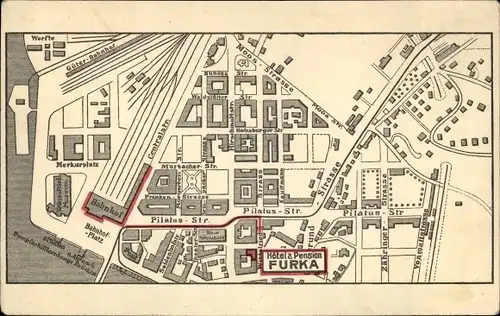 Ak Luzern Stadt Schweiz, Hotel Furka, Innenansicht, Winkelriedstraße 3, Stadtplan