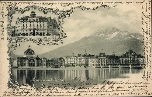 Ak Luzern Stadt Schweiz, Hotel Monopol, Pilatus, Stadtansicht