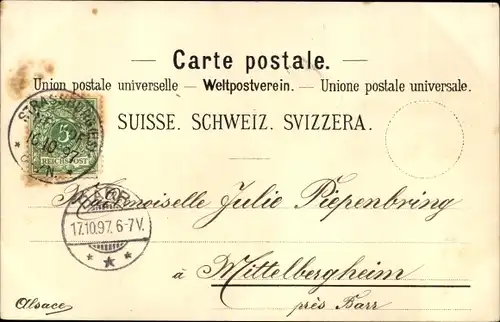 Litho Schaffhausen Stadt Schweiz, Rheinfall, Reklame, Hoffmann's Stärkefabriken Salzuflen