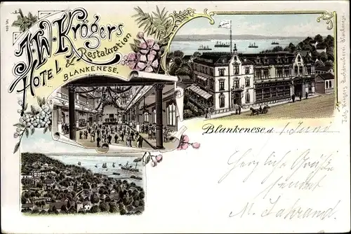 Litho Hamburg Altona Blankenese, Hotel Restauration J. W. Kröger