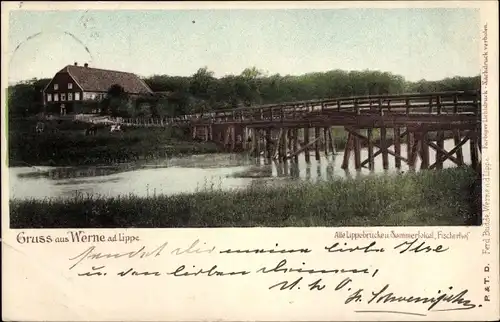 Ak Werne an der Lippe Westfalen, Alte Lippebrücke, Sommerlokal Fischerhof