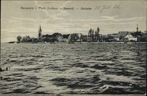 Ak Nowe Warpno Neuwarp Pommern, Südseite vom Wasser gesehen