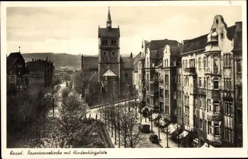 Ak Kassel in Hessen, Rosenkranzkirche mit Hindenburgplatz