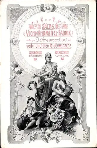 Ak Dresden, Sächsische Viehnährmittel Fabrik, Glückwunsch Neujahr 1905
