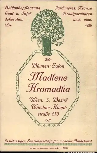 Ak Wien 5 Margareten, Blumen Salon Madlene Hromadka, Wiedner Hauptstraße 130, Quittung