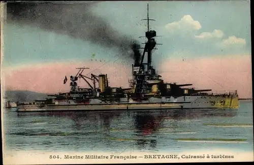Ak Französisches Kriegsschiff, Bretagne, Cuirasse a turbines