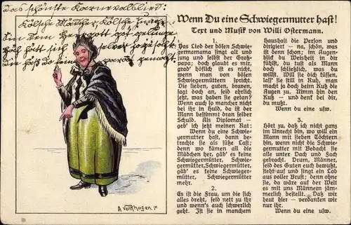 Lied Künstler Ak Volkhofen, A., Wenn Du eine Schwiegermutter hast, Willi Ostermann