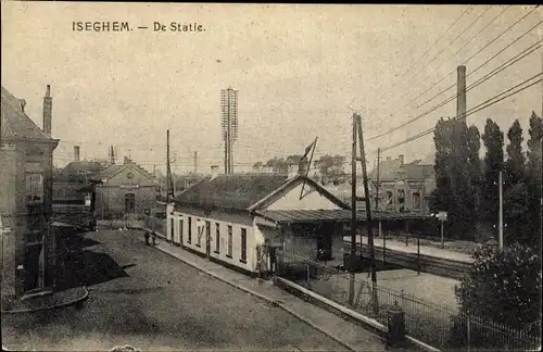 Ak Izegem Westflandern, De Statie, Bahnhof