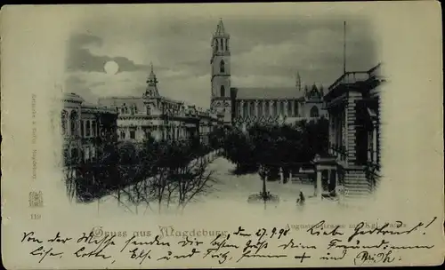 Mondschein Ak Magdeburg, Dom bei Nacht