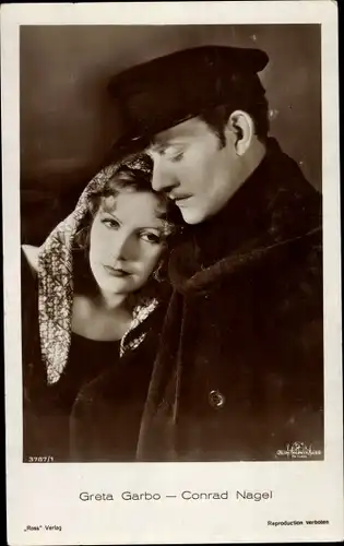 Ak Schauspieler Conrad Nagel und Greta Garbo, Portrait