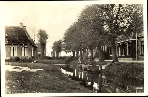 Ak Nijland Súdwest Fryslân Friesland Niederlande, Flusspartie, Häuser