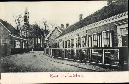 Ak Koudekerke Zeeland, Straßenpartie, Kirche