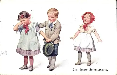 Künstler Ak Feiertag, K., Weinendes Mädchen, Kinder, Trost, Ein kleiner Seitensprung