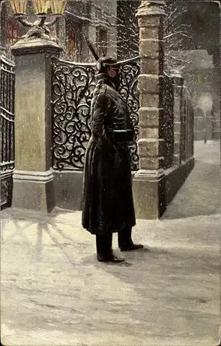 Ak Posten im Winter Nr. 6, deutscher Soldat in Uniform, I WK