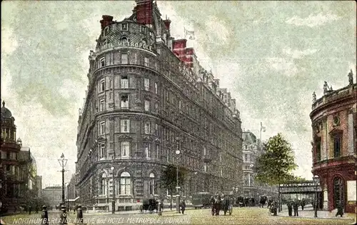 Ak London City England, Northumberland Avenue and Hotel Metropole