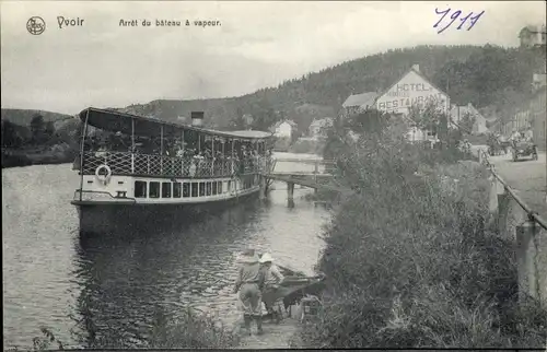 Ak Yvoir sur Meuse Wallonien Namur, Arret du bateau a vapeur