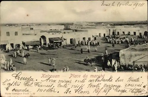 Ak Kairouan Tunesien, Place du marché, Blick über den Marktplatz