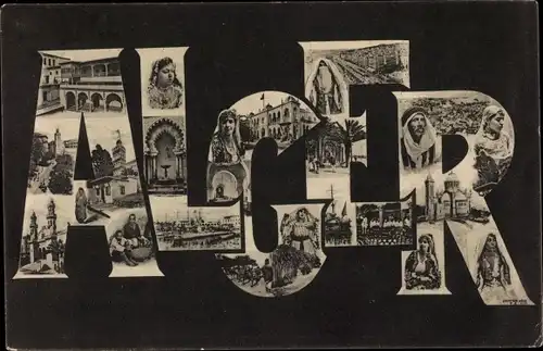 Buchstaben Ak Algier Alger Algerien, Detailansichten, Portraits, Gebäude