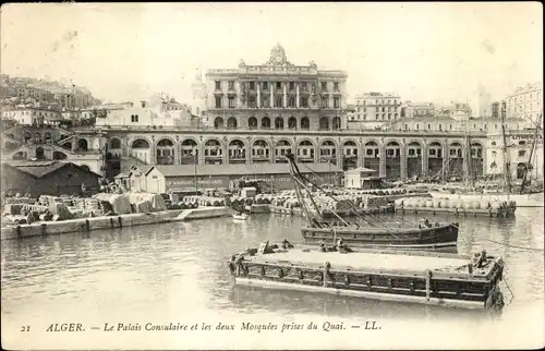 Ak Algier Alger Algerien, La Palais Consulaire et les deux Mosquees du Quai