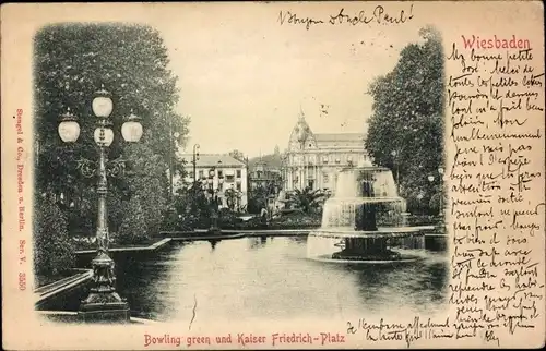 Ak Wiesbaden in Hessen, Bowling Green und Kaiser Friedrich-Platz